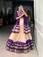 Lorenvalley Off White Pure Chanderi Plain With Zari Weaving Work Border Lehenga Choli | Grocsy