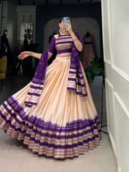 Lorenvalley Off White Pure Chanderi Plain With Zari Weaving Work Border Lehenga Choli | Grocsy
