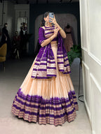 Lorenvalley Off White Pure Chanderi Plain With Zari Weaving Work Border Lehenga Choli | Grocsy
