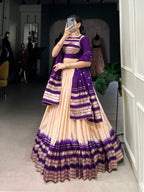 Lorenvalley Off White Pure Chanderi Plain With Zari Weaving Work Border Lehenga Choli | Grocsy