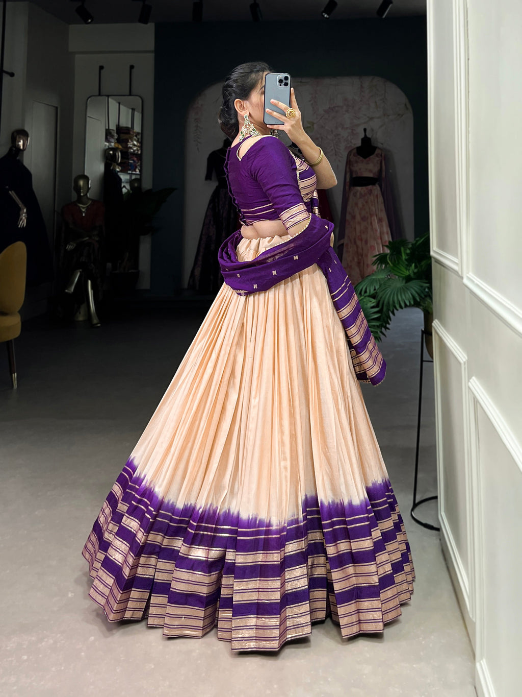Lorenvalley Off White Pure Chanderi Plain With Zari Weaving Work Border Lehenga Choli | Grocsy