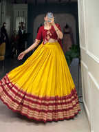 Lorenvalley Yellow Pure Chanderi Plain With Zari Weaving Work Border Lehenga Choli | Grocsy