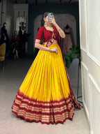 Lorenvalley Yellow Pure Chanderi Plain With Zari Weaving Work Border Lehenga Choli | Grocsy