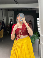 Lorenvalley Yellow Pure Chanderi Plain With Zari Weaving Work Border Lehenga Choli | Grocsy