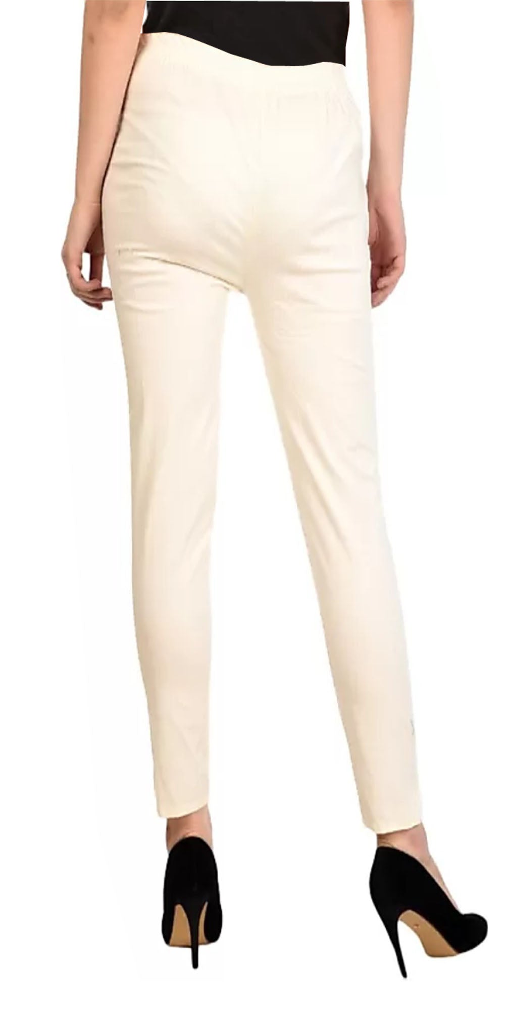 PAVONINE Off White Color Stretchable Cotton Lycra Fabric Pencil Pant For Women | Grocsy