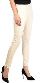 PAVONINE Off White Color Stretchable Cotton Lycra Fabric Pencil Pant For Women | Grocsy