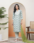 Vaasva Women White Cotton Kurta With Cotton Pant & Dupatta | Grocsy