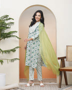 Vaasva Women White Cotton Kurta With Cotton Pant & Dupatta | Grocsy