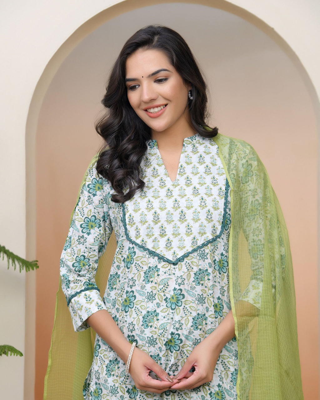 Vaasva Women White Cotton Kurta With Cotton Pant & Dupatta | Grocsy