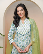 Vaasva Women White Cotton Kurta With Cotton Pant & Dupatta | Grocsy