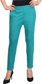 PAVONINE Rama Green Color Stretchable Cotton Lycra Fabric Pencil Pant For Women | Grocsy