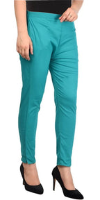 PAVONINE Rama Green Color Stretchable Cotton Lycra Fabric Pencil Pant For Women | Grocsy