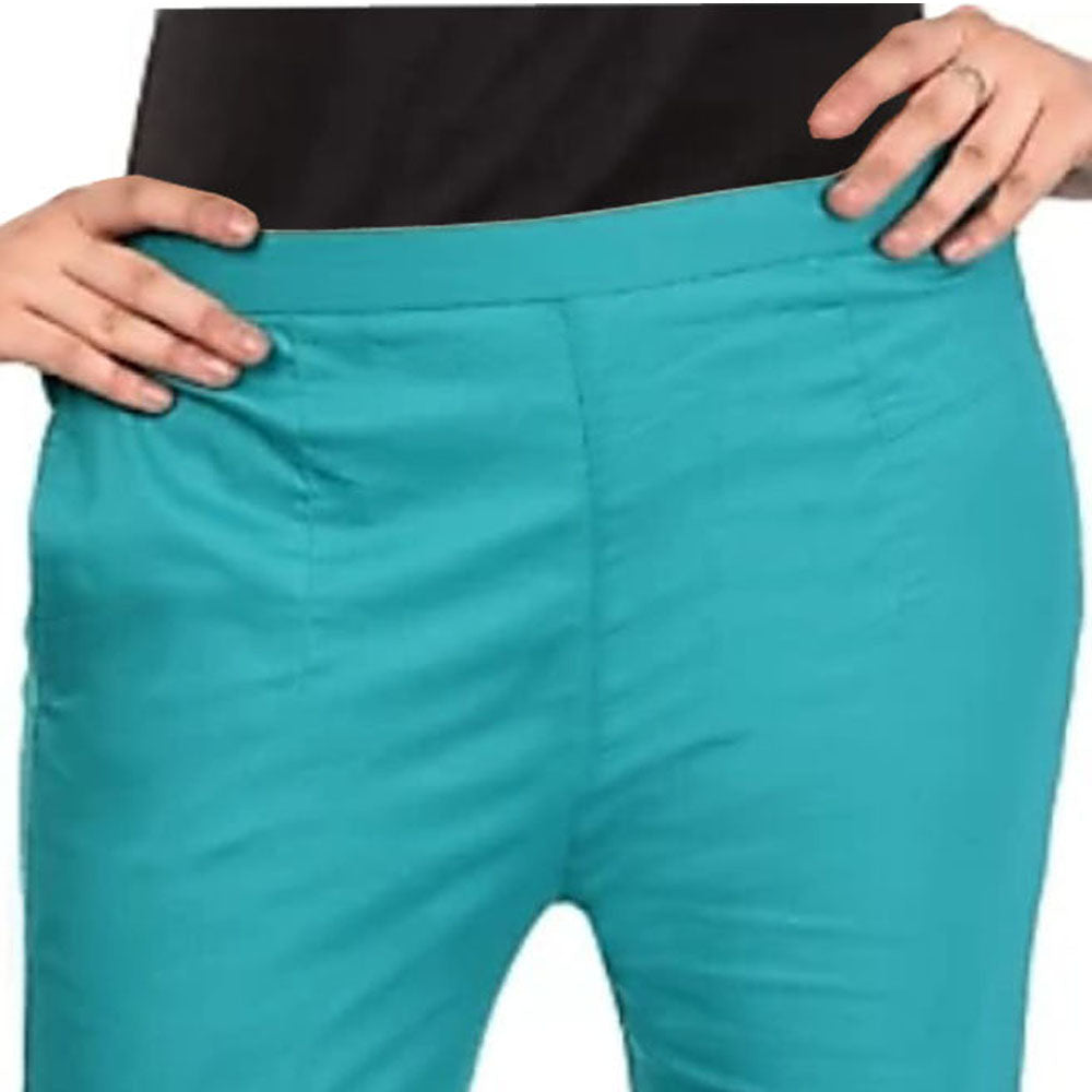 PAVONINE Rama Green Color Stretchable Cotton Lycra Fabric Pencil Pant For Women | Grocsy