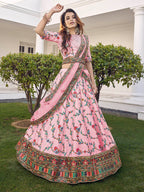 Myra Pink Silk Heavy Embroidered Lehenga | Grocsy