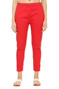 PAVONINE Red Color Stretchable Cotton Lycra Fabric Pencil Pant For Women | Grocsy