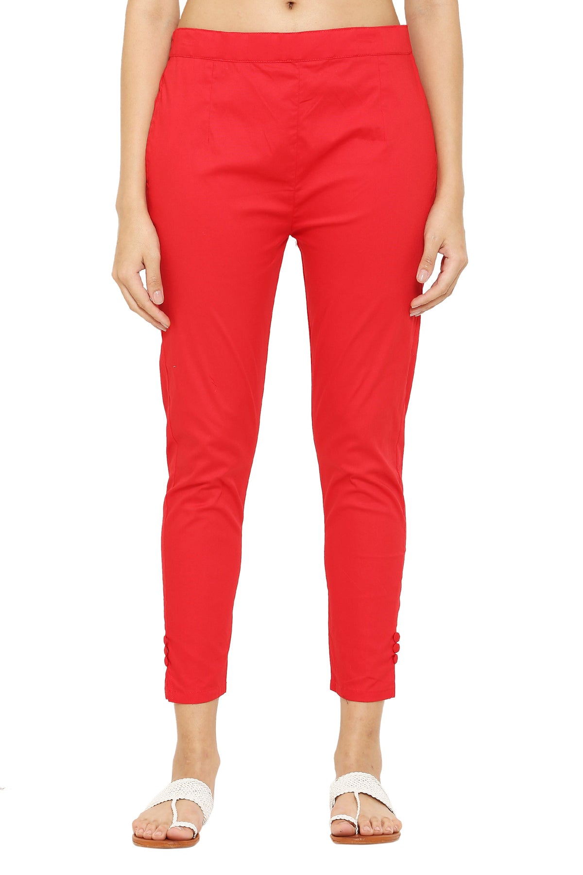 PAVONINE Red Color Stretchable Cotton Lycra Fabric Pencil Pant For Women | Grocsy