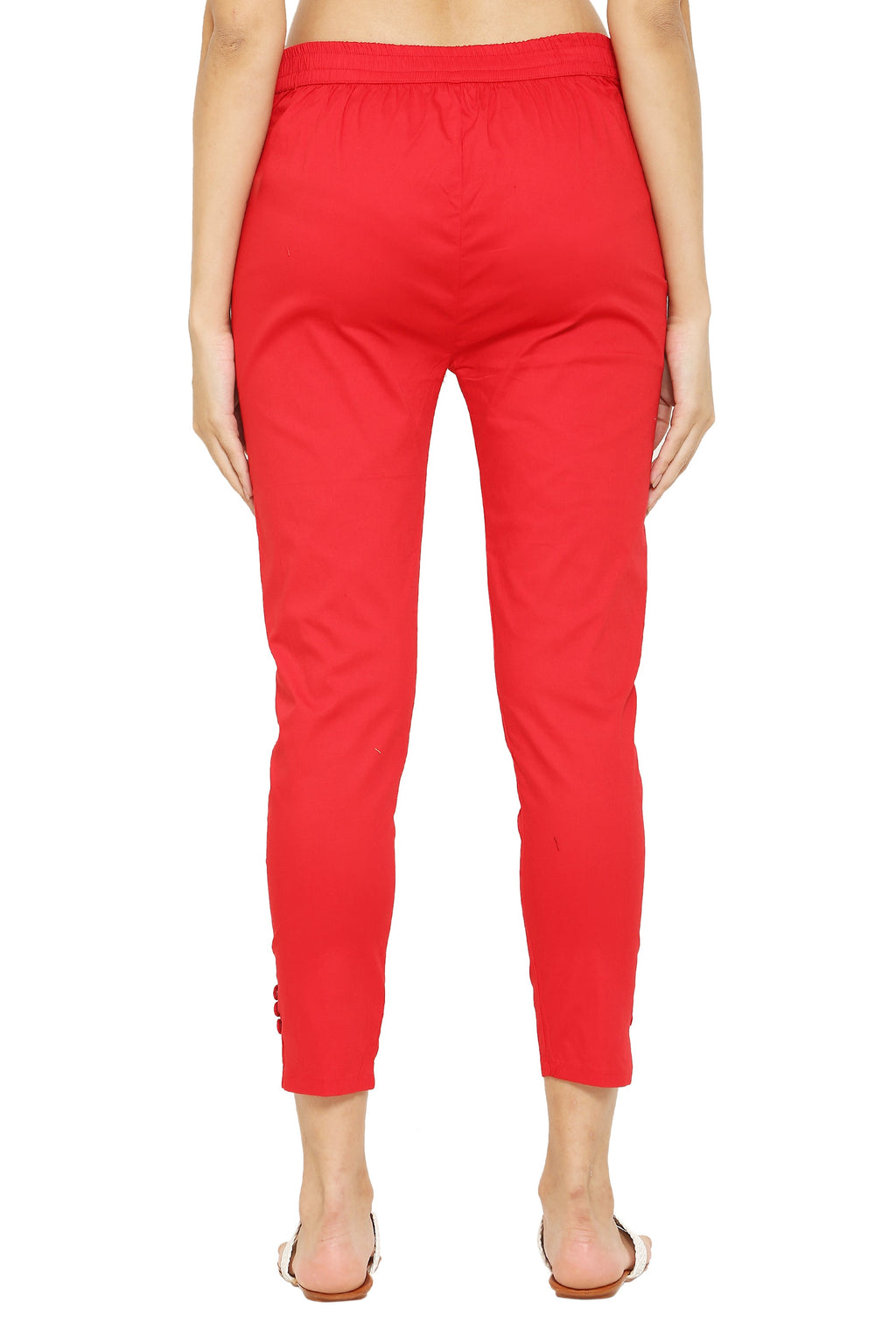 PAVONINE Red Color Stretchable Cotton Lycra Fabric Pencil Pant For Women | Grocsy