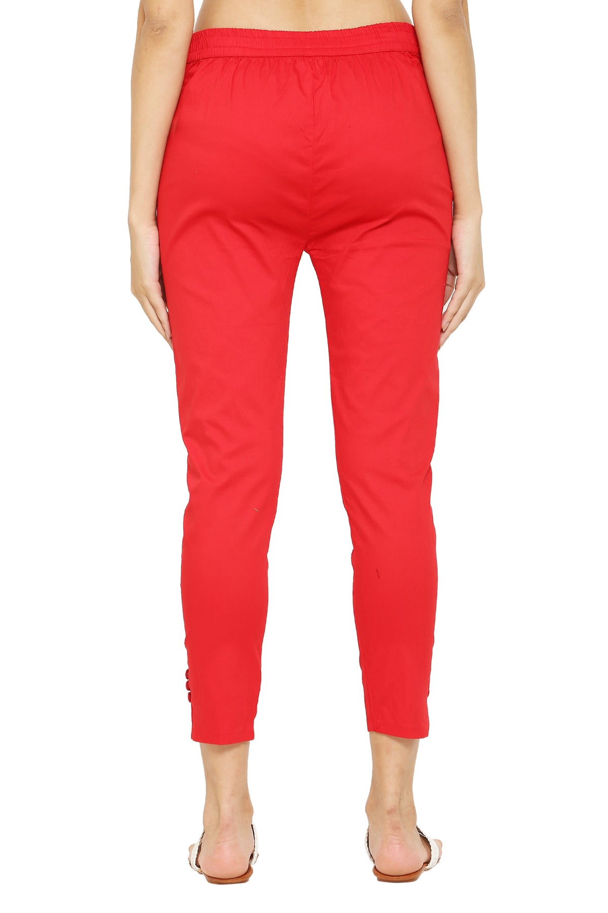 PAVONINE Red Color Stretchable Cotton Lycra Fabric Pencil Pant For Women | Grocsy