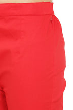 PAVONINE Red Color Stretchable Cotton Lycra Fabric Pencil Pant For Women | Grocsy