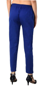 PAVONINE Royal Blue Color Stretchable Cotton Lycra Fabric Pencil Pant For Women | Grocsy