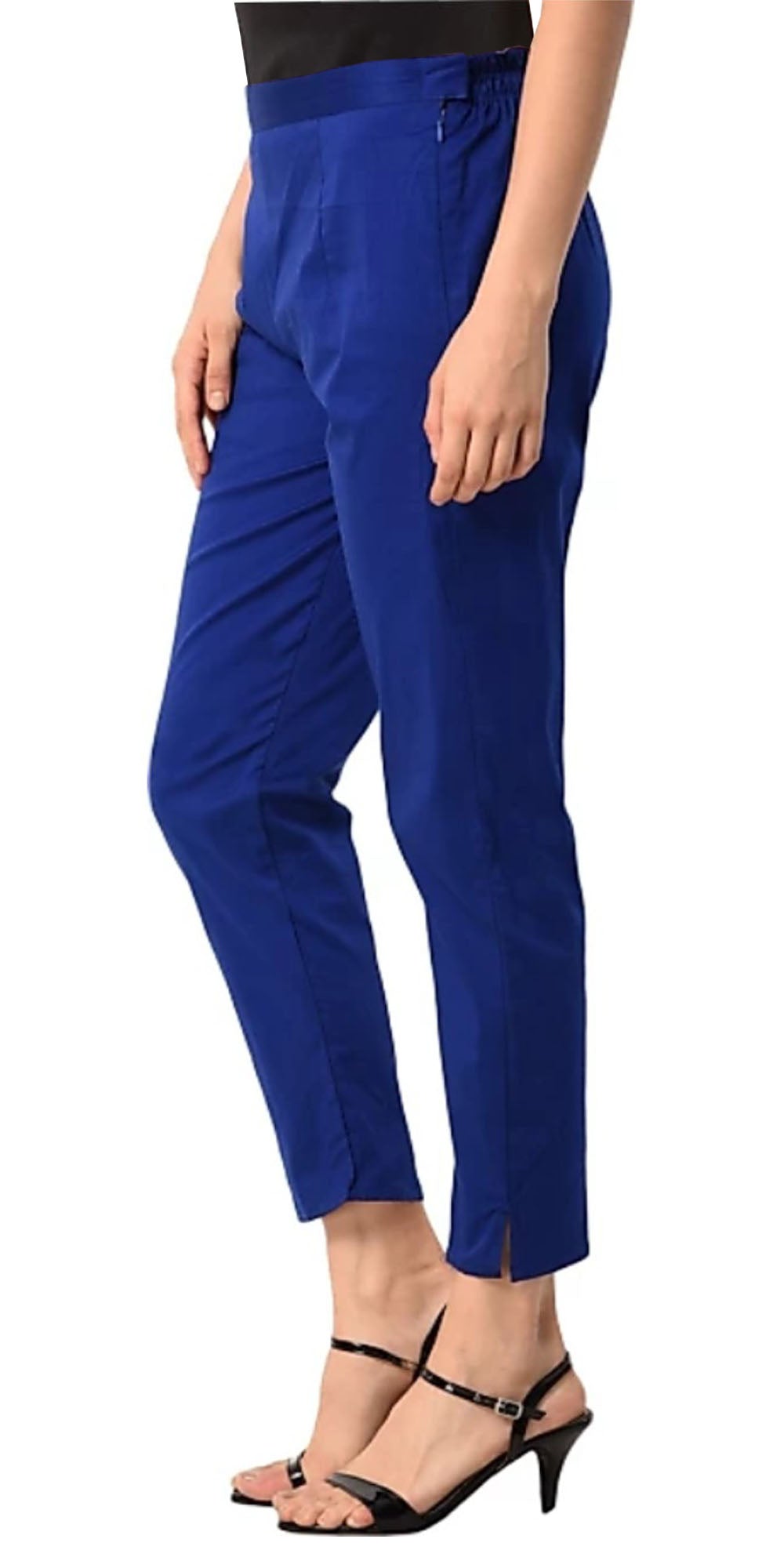 PAVONINE Royal Blue Color Stretchable Cotton Lycra Fabric Pencil Pant For Women | Grocsy