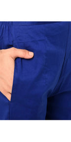 PAVONINE Royal Blue Color Stretchable Cotton Lycra Fabric Pencil Pant For Women | Grocsy