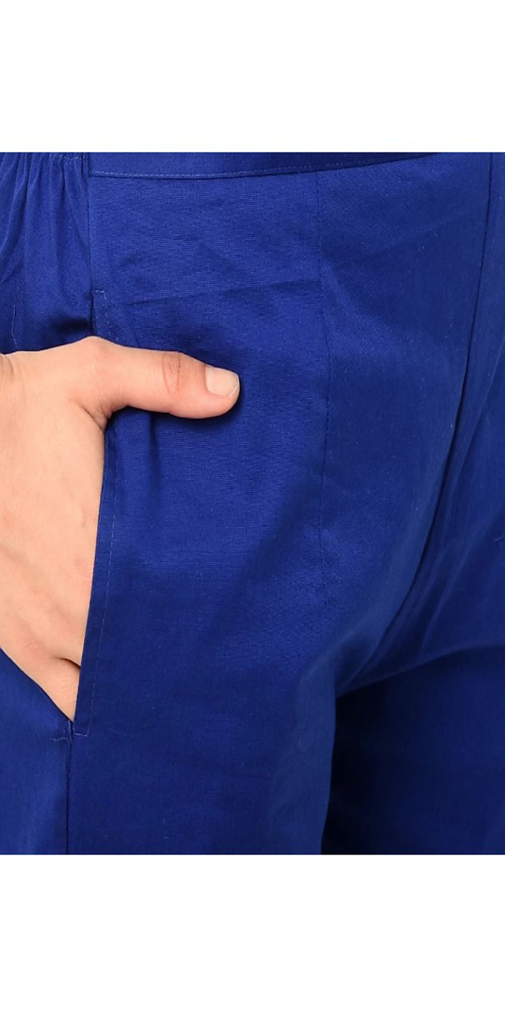 PAVONINE Royal Blue Color Stretchable Cotton Lycra Fabric Pencil Pant For Women | Grocsy