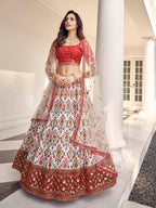 Myra White and Red Art Silk Heavy Embroidered Lehenga | Grocsy