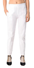 Indian Clothing PAVONINE White Color Stretchable Cotton Lycra Fabric Pencil Pant For Women | Grocsy