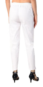 Indian Clothing PAVONINE White Color Stretchable Cotton Lycra Fabric Pencil Pant For Women | Grocsy