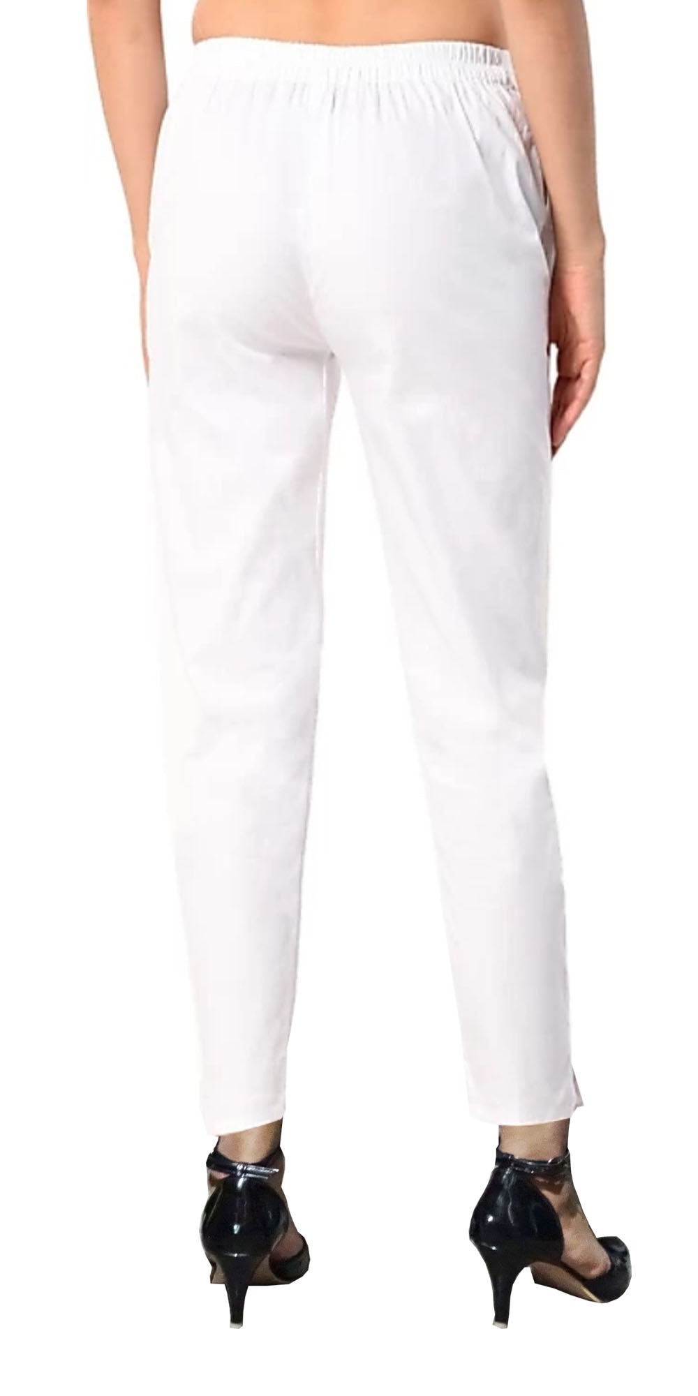 Indian Clothing PAVONINE White Color Stretchable Cotton Lycra Fabric Pencil Pant For Women | Grocsy