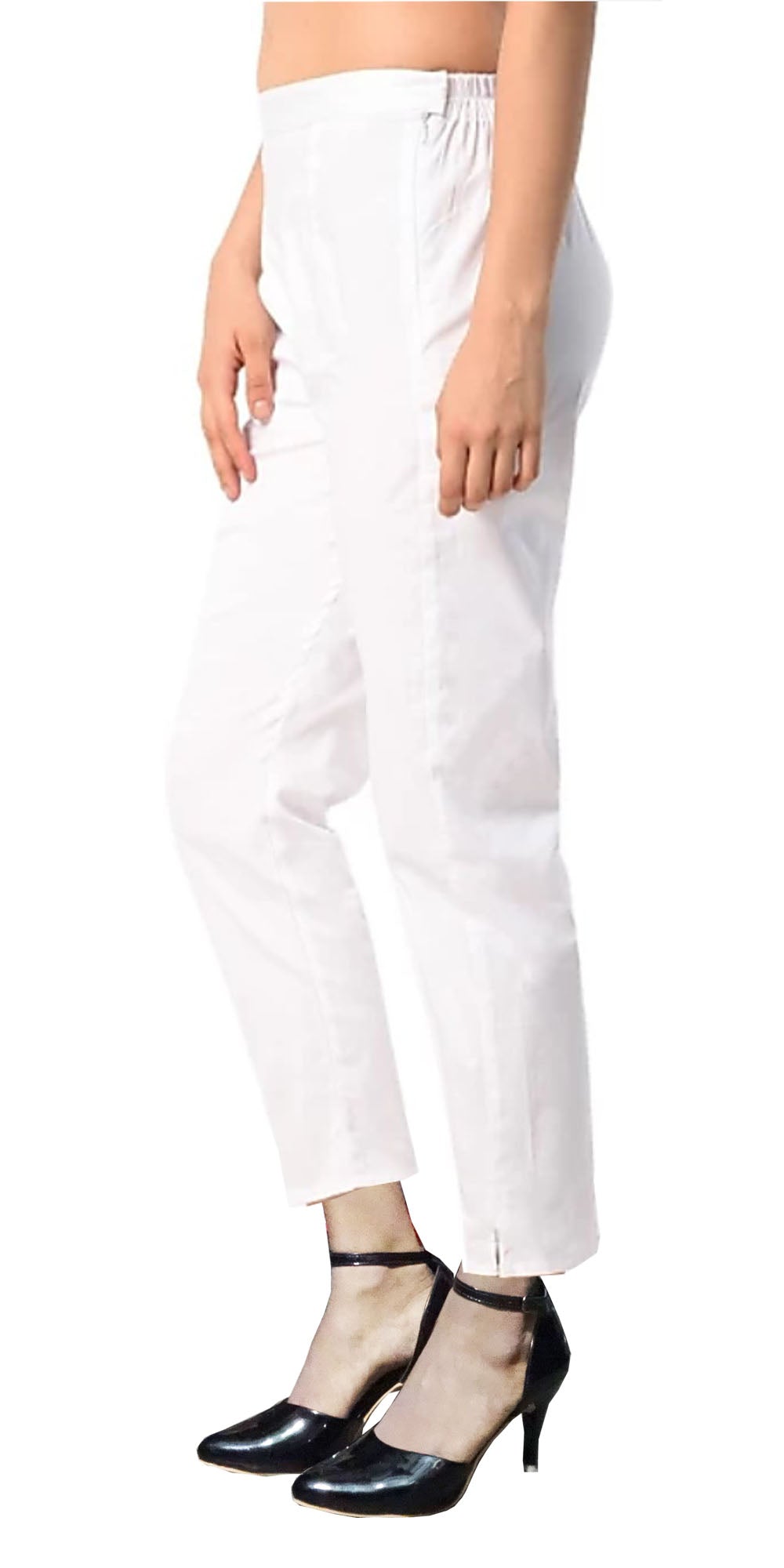 Indian Clothing PAVONINE White Color Stretchable Cotton Lycra Fabric Pencil Pant For Women | Grocsy