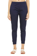 PAVONINE Navy Blue Color Stretchable Cotton Lycra Fabric Pencil Pant For Women | Grocsy