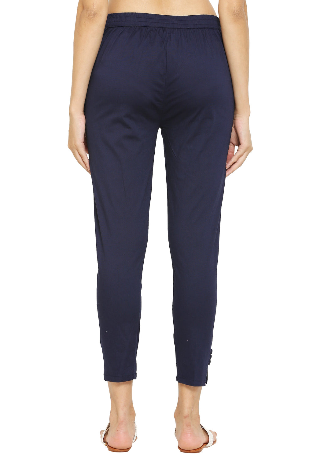 PAVONINE Navy Blue Color Stretchable Cotton Lycra Fabric Pencil Pant For Women | Grocsy