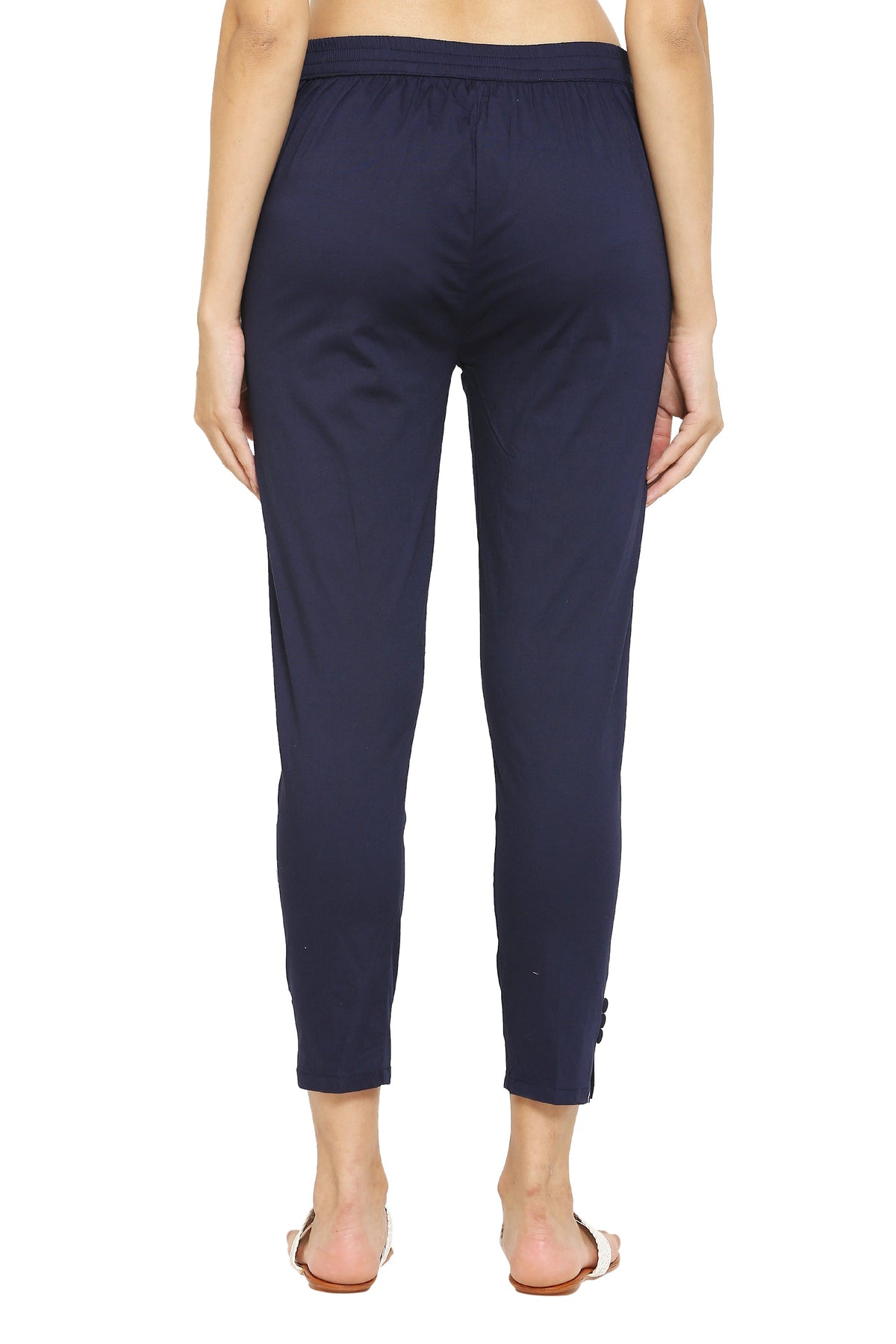 PAVONINE Navy Blue Color Stretchable Cotton Lycra Fabric Pencil Pant For Women | Grocsy