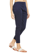PAVONINE Navy Blue Color Stretchable Cotton Lycra Fabric Pencil Pant For Women | Grocsy