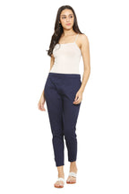 PAVONINE Navy Blue Color Stretchable Cotton Lycra Fabric Pencil Pant For Women | Grocsy