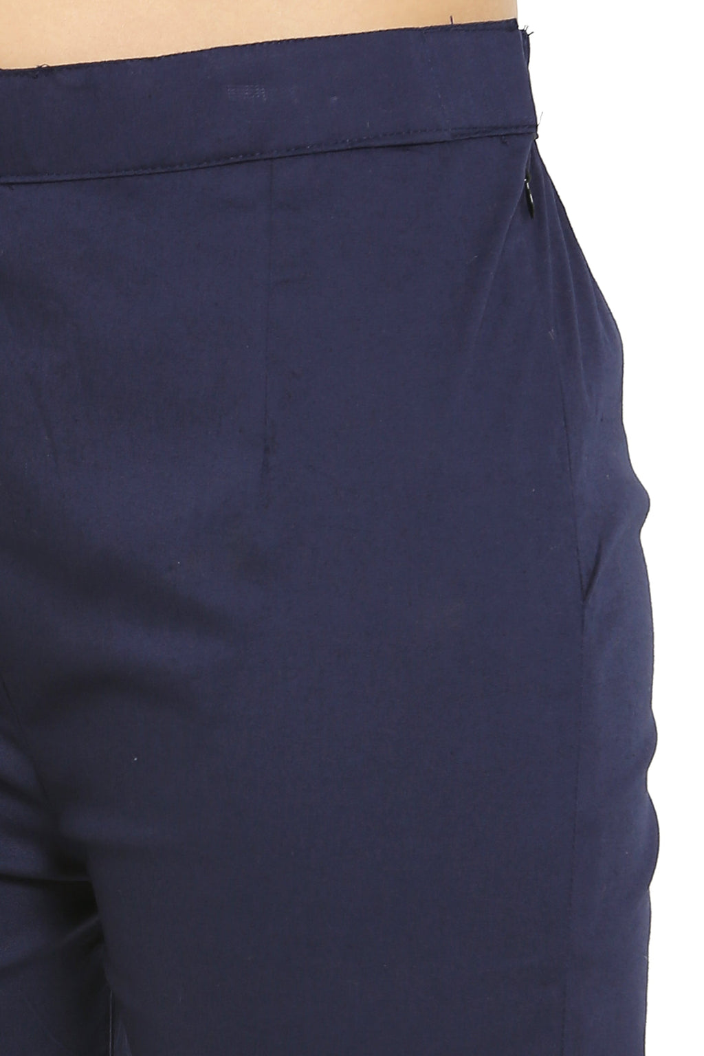 PAVONINE Navy Blue Color Stretchable Cotton Lycra Fabric Pencil Pant For Women | Grocsy