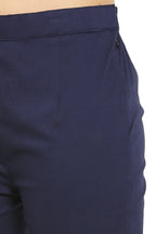 PAVONINE Navy Blue Color Stretchable Cotton Lycra Fabric Pencil Pant For Women | Grocsy
