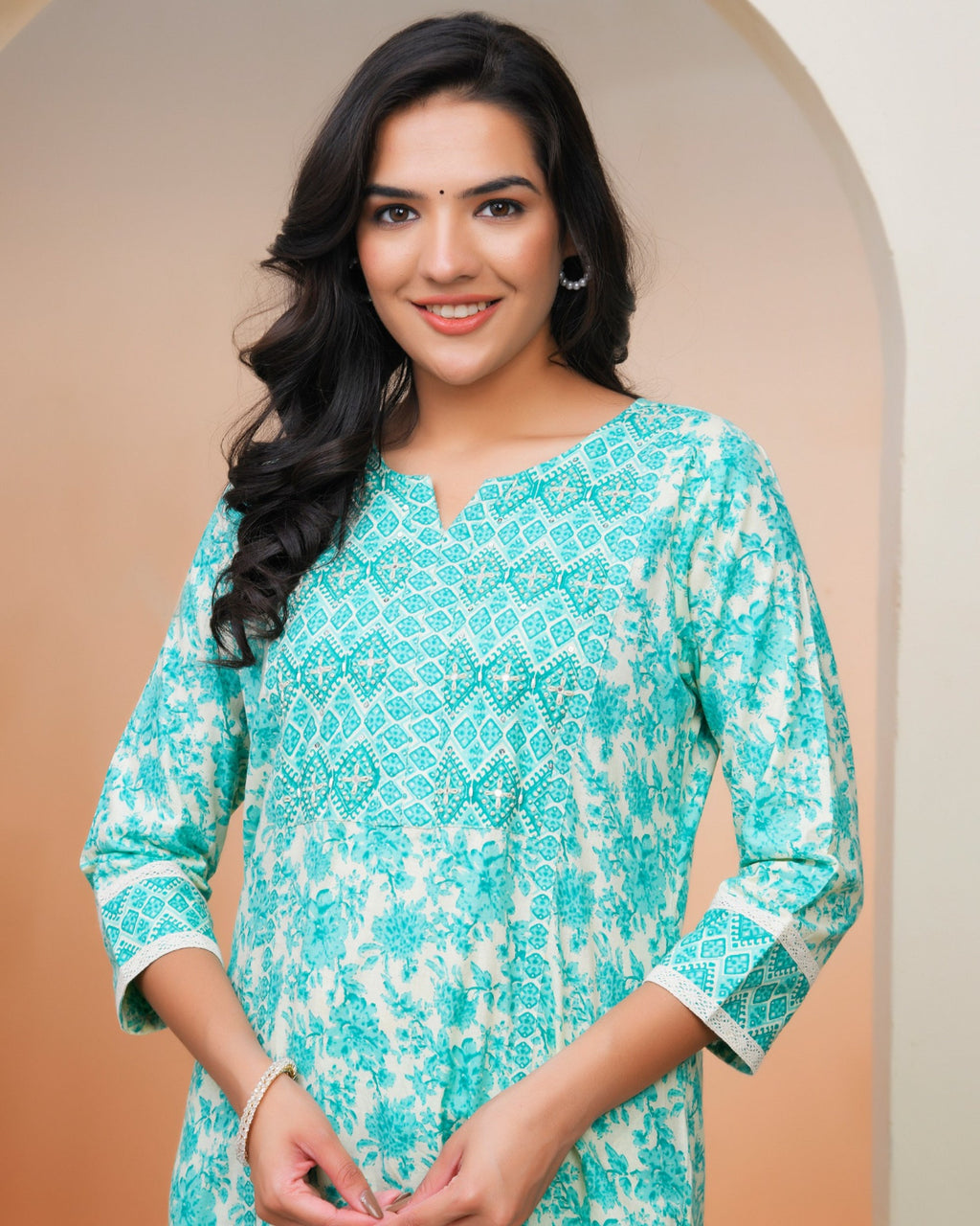Vaasva Women Aqua Marine Cotton Kurta With Cotton Pant & Dupatta | Grocsy