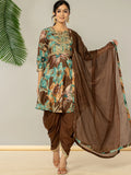 Yufta Cotton Brown Zari_Work Kurta Dhoti Dupatta Set | Grocsy