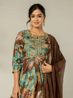 Yufta Cotton Brown Zari_Work Kurta Dhoti Dupatta Set | Grocsy