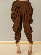Yufta Cotton Brown Zari_Work Kurta Dhoti Dupatta Set | Grocsy