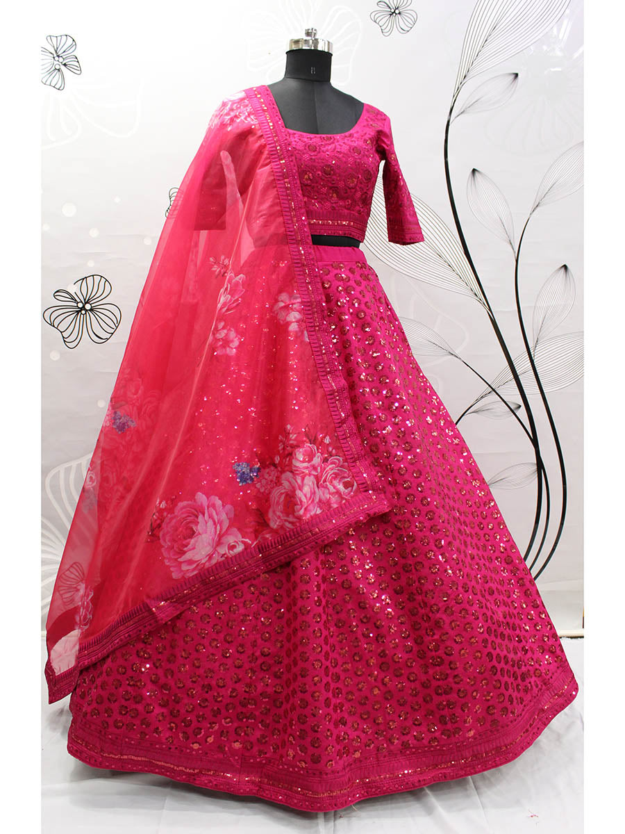 Myra Deep Pink Art Silk Embroidered Designer Lehenga | Grocsy