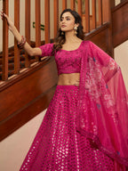 Myra Deep Pink Art Silk Embroidered Designer Lehenga | Grocsy