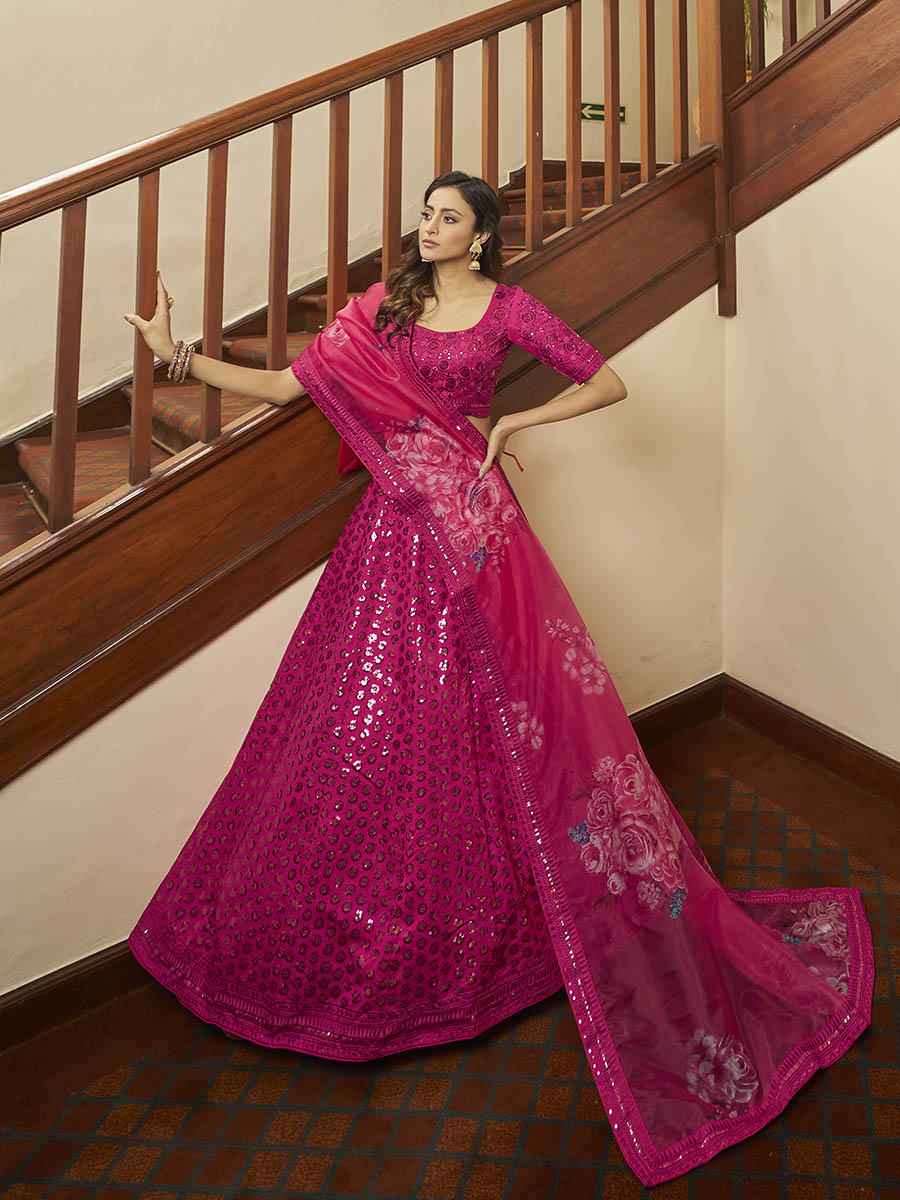 Myra Deep Pink Art Silk Embroidered Designer Lehenga | Grocsy