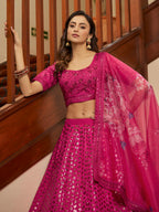 Myra Deep Pink Art Silk Embroidered Designer Lehenga | Grocsy