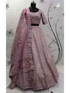 Myra Dusty Pink Pink Art Silk Embroidered Designer Lehenga | Grocsy