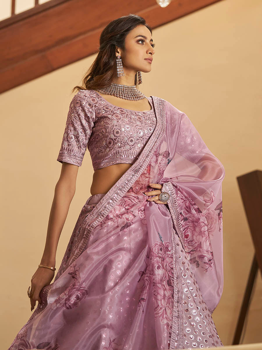 Myra Dusty Pink Pink Art Silk Embroidered Designer Lehenga | Grocsy