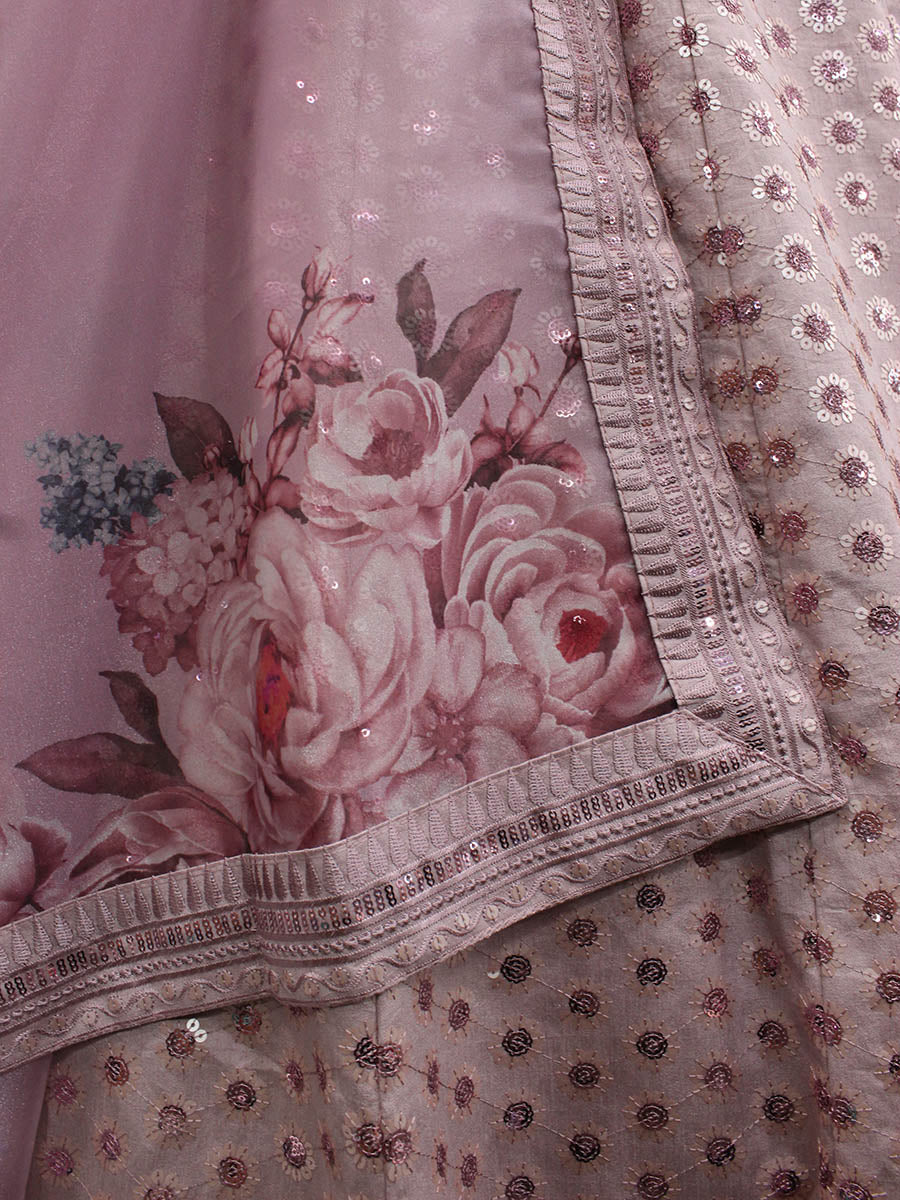 Myra Dusty Pink Pink Art Silk Embroidered Designer Lehenga | Grocsy